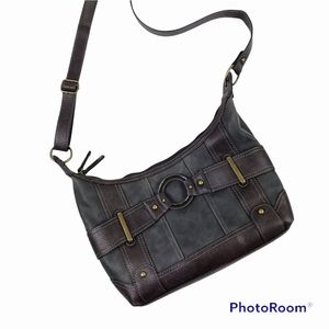 b.o.c. Brown Gray Faux Leather Crossbody Bag